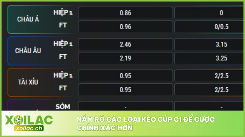 Nắm rõ các loại kèo Cúp C1 để cược chính xác hơn